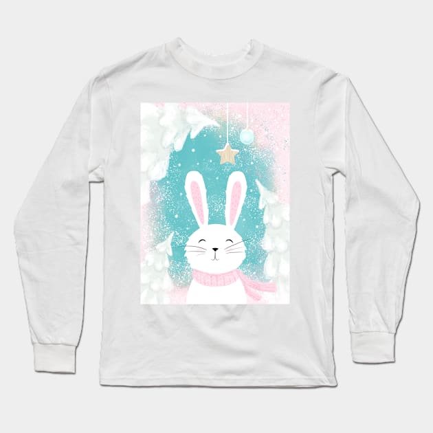 Christmas Cute Bunny Pink and Mint Long Sleeve T-Shirt by in_pictures